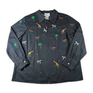 Vintage 1990 The Quacker Factory Safari Embroidered Jacket Made in Hong Kong